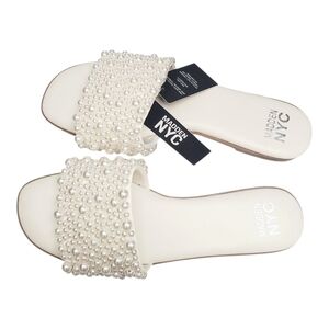 Madden NYC  Pearl Slide Flat Sandals Shoes Embellished Womens Size 10 In Cream